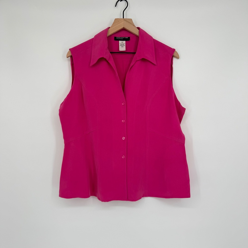 Jones New York 100% Silk Blouse Women 16 Pink Sleeveless Feminine Layering